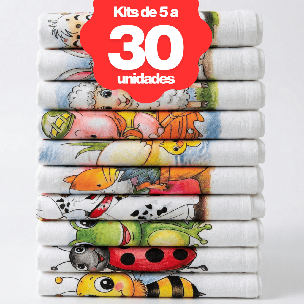 Kit 5 A 30 Panos de Prato Estampados 100% Algodão com Bainha – Atacado e Varejo Econômico