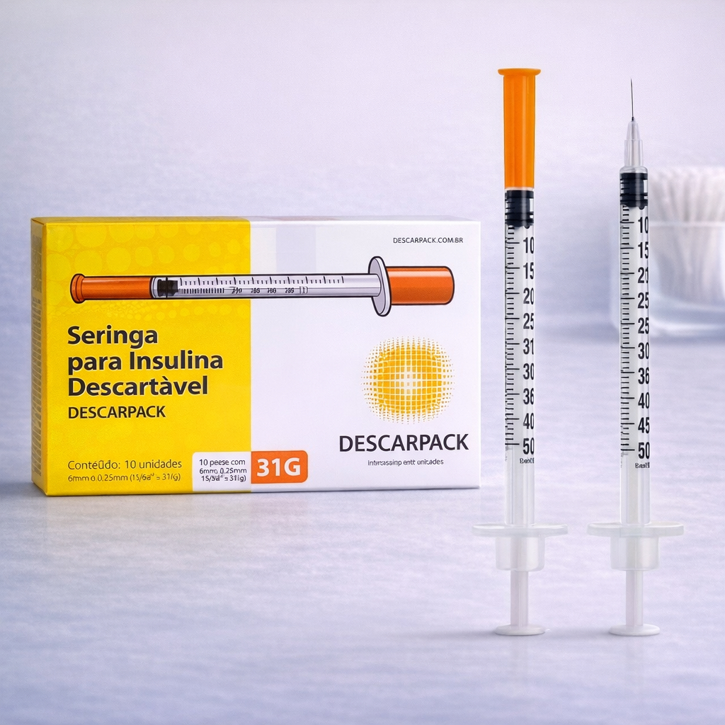Seringa Insulina 1ml Agulha fixa 6,0x0,25mm 31g (PCT contem 10 unidades) Descarpack