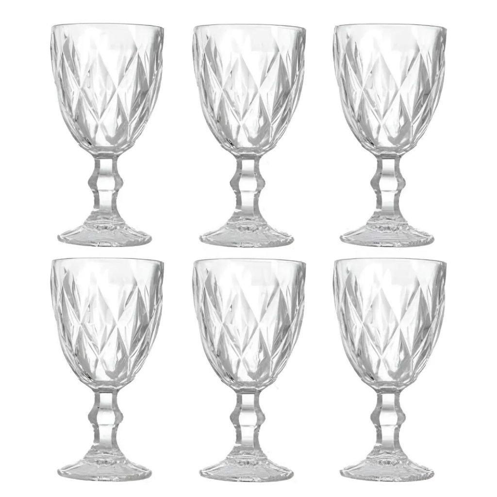 Jogo De 6 Taças Diamond Vidro Transparente 320ml 123útil
