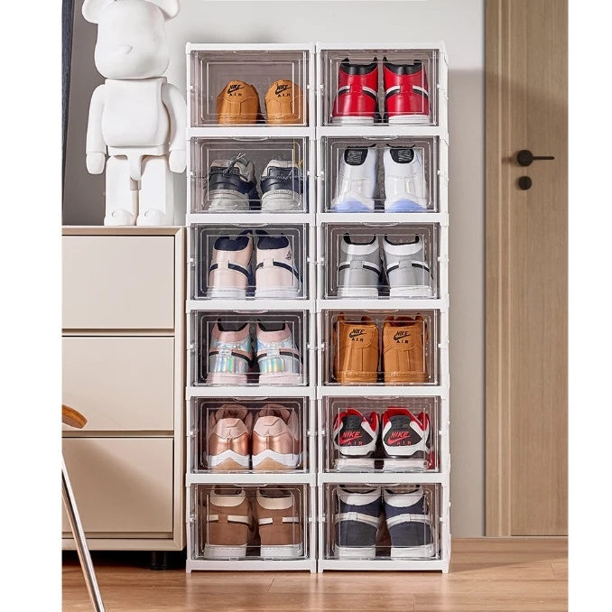 haosin Foldable Stackable Shoe Rack Box Sandal Floor Multipurpose Portable Sneakers