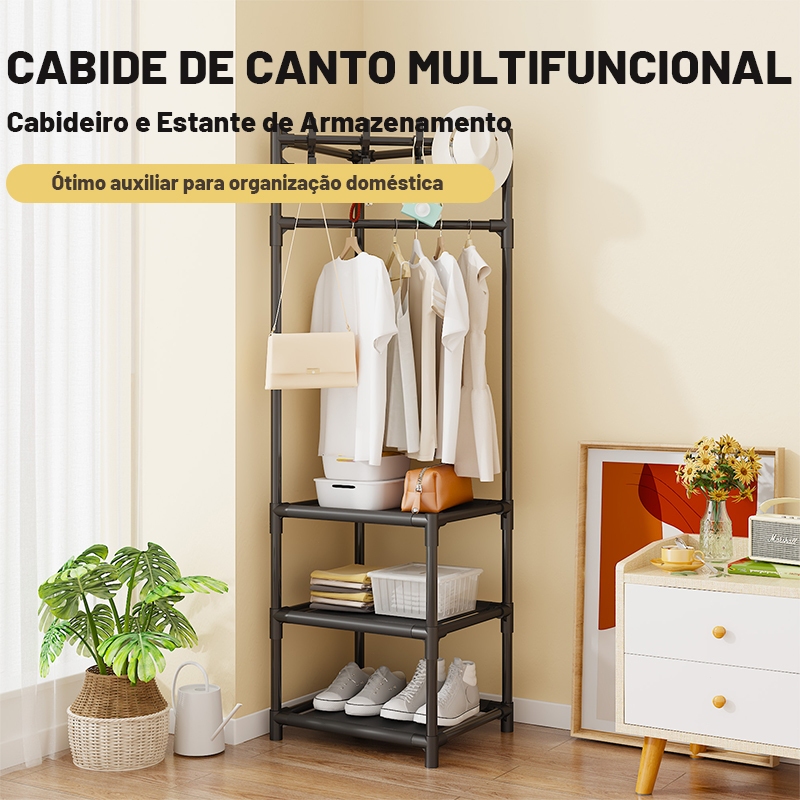 Arara Cabideiro de Canto Multifuncional Prateleira Organizadora 4 Andares Desmontáve