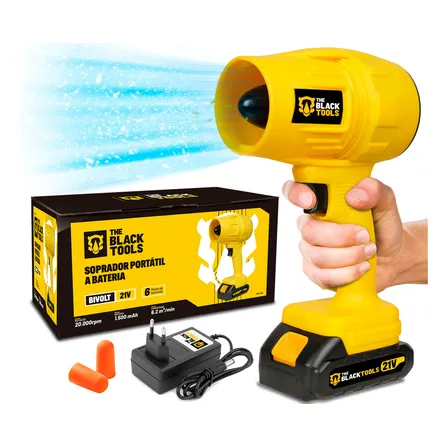 Soprador De Ar Turbo 21v Portátil Bateria Recarregável Potente Para Folhas Pó Limpeza Carro Tso-21a The Black Tools Amarelo 127/220v