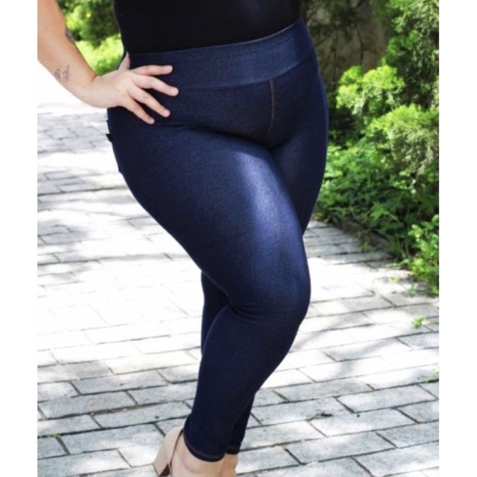 Calça Legging Jeans Fake com Bolso Plus Size EXG