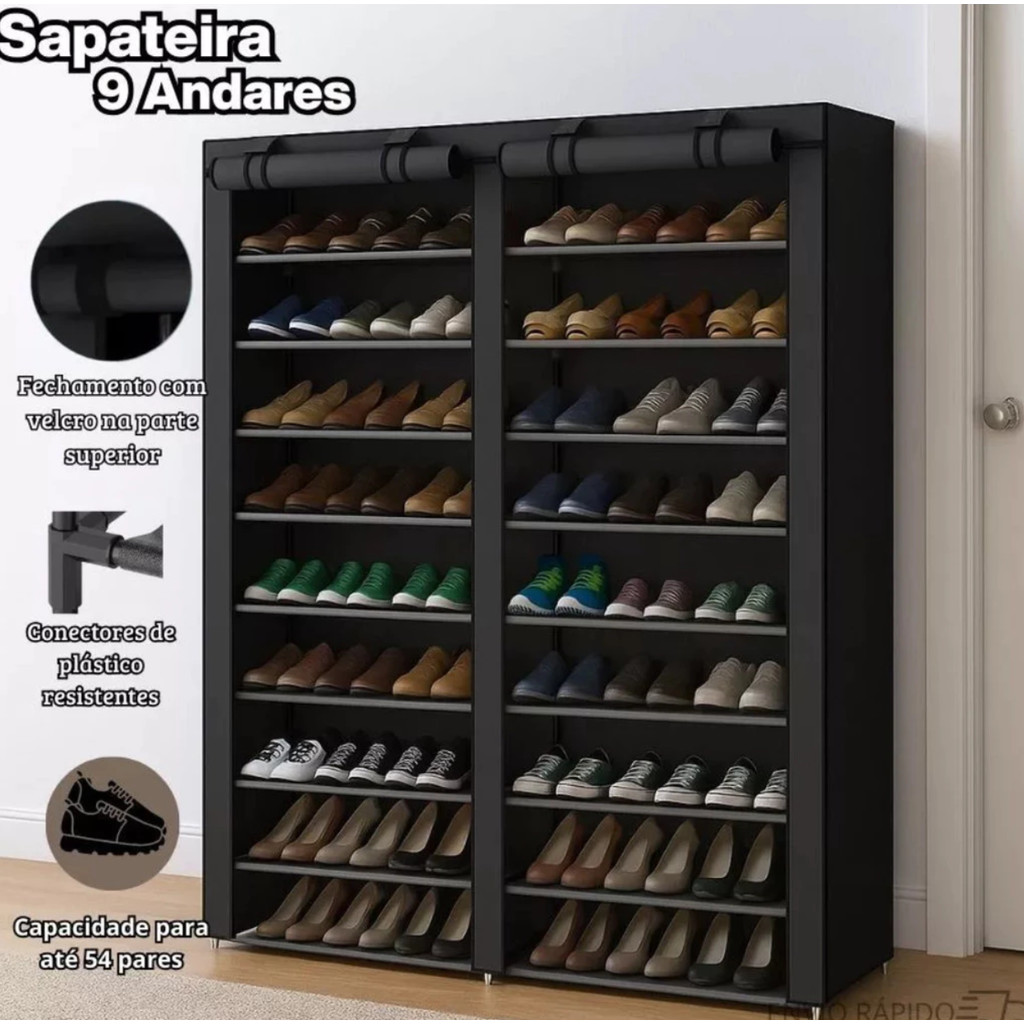 Sapateira Organizador De Calçados 9 Prateleiras Desmontável Com 9 Andares Suporta Até 54 Pares