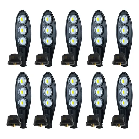 Kit 10 Luminárias Led Cob 150w Fotocélula Iluminação Publica 127/220v Preto Branco-frio