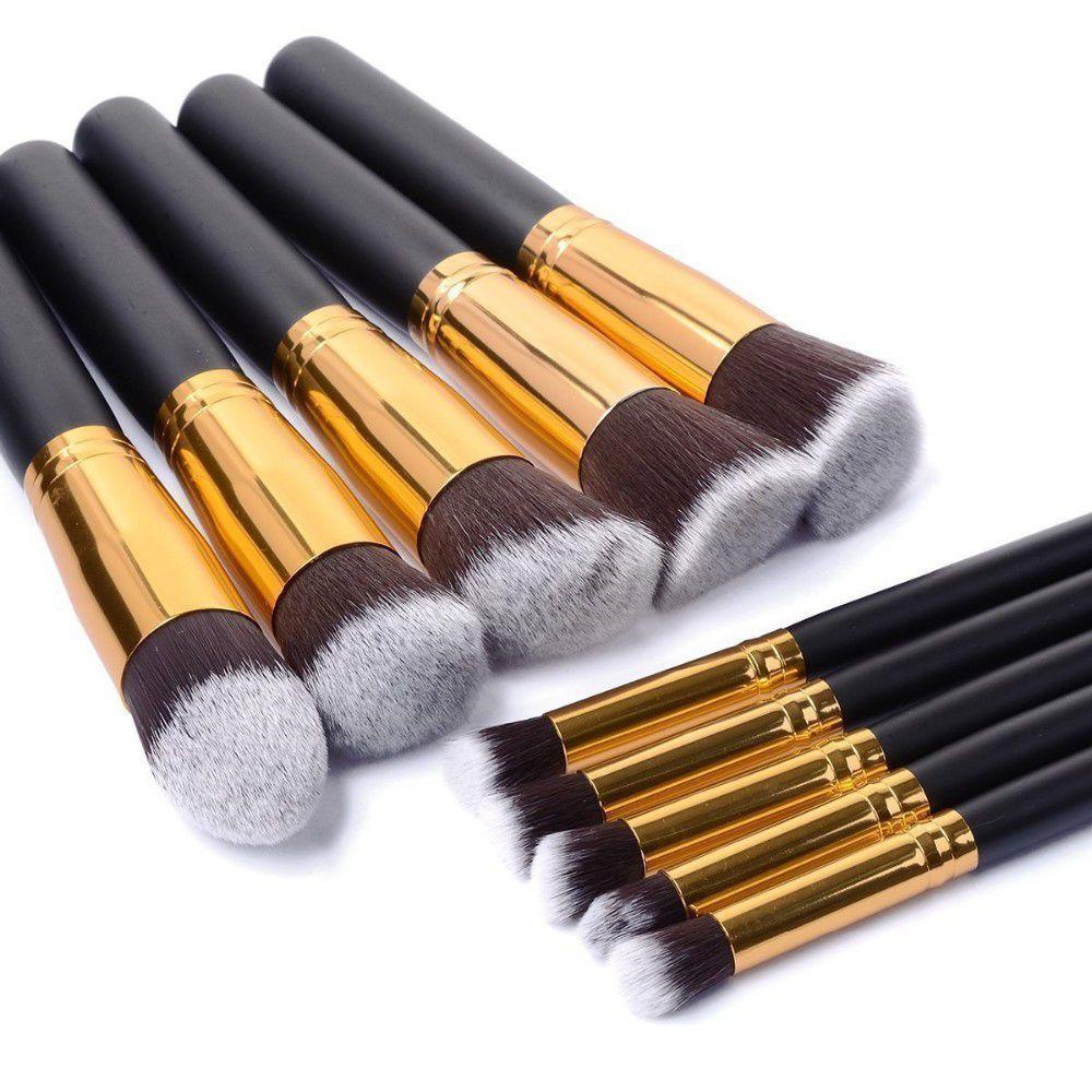 Kit 10 peças pincel kabuki precisão  Conjunto de Maquiagem para Sombra Delineador Lábios Pó Base