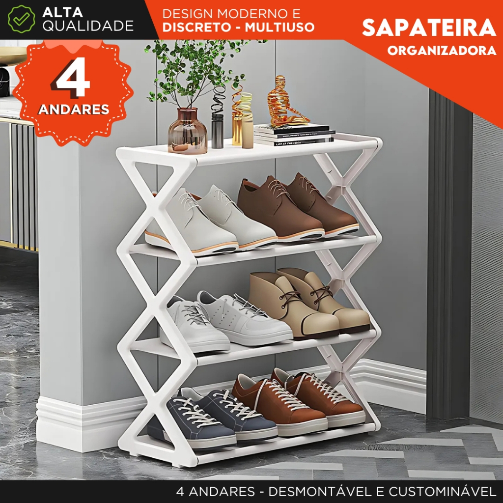 Sapateira Organizadora 4 Andares Multiuso Desmontável Moderna Organizador de Sapatos e Calçados - MN
