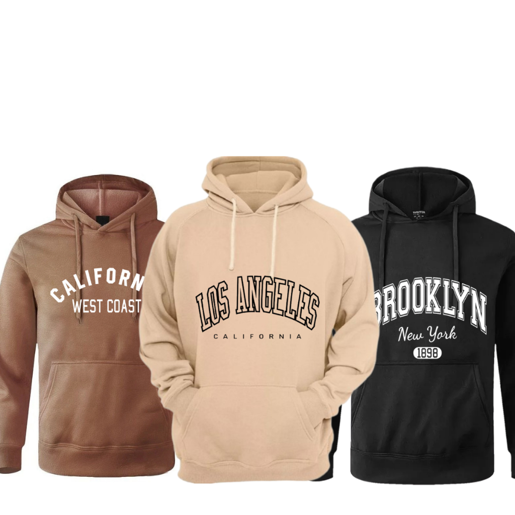 Kit 3 Moletom Canguru Unissex Estampado Blusa de Frio Masculina Tendencia Promoção