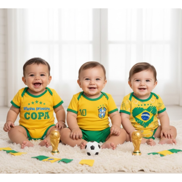 Body Bebe Brasil Temático Mêsversario Copa do Mundo - Seleção Brasileira - Copa do Mundo -