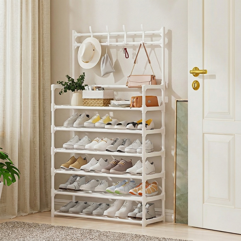 Estante para Sapatos com Cabideiro, Multiuso, 5-6 Camadas, Organizador de Sapatos, 9-20 Pares