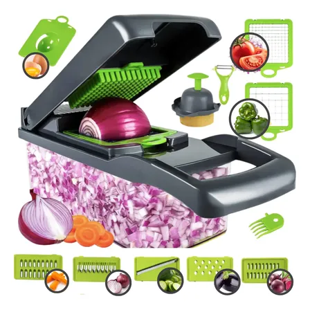 Cortador Ralador Fatiador Legumes Profissional Multi 16 Em 1 Verde/cinza