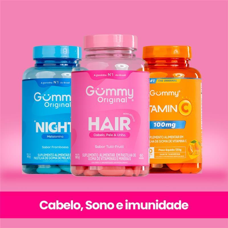 Kit Gummy Night + Hair + Vitamina C 3 Frascos Melatonina Biotina Imunidade