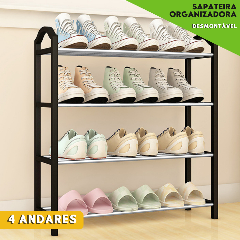 Sapateira 4 andares Organizador de Sapatos com 4 Níveis Estrutura Desmontável e Montagem Rápida | Av