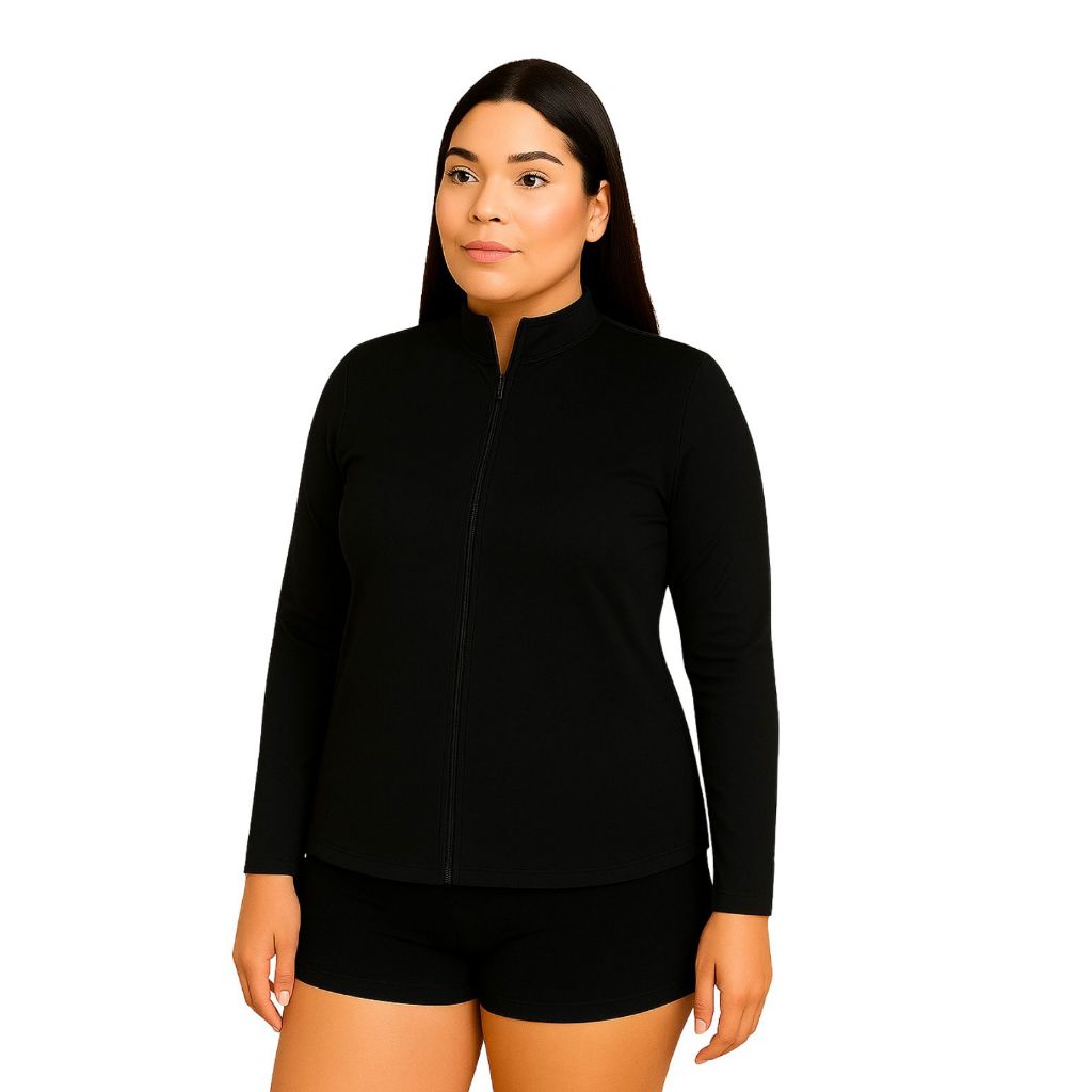 Jaqueta PLUS SIZE  Esportiva Lazer Caminhada Academia Fitness Helanca Dryfit Com Zíper Proteção Solar UV FPS 50