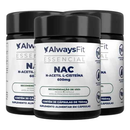 Kit 3 Nac Alwaysfit N-acetil L-cisteína - 600mg 30 Cápsulas Sem Sabor