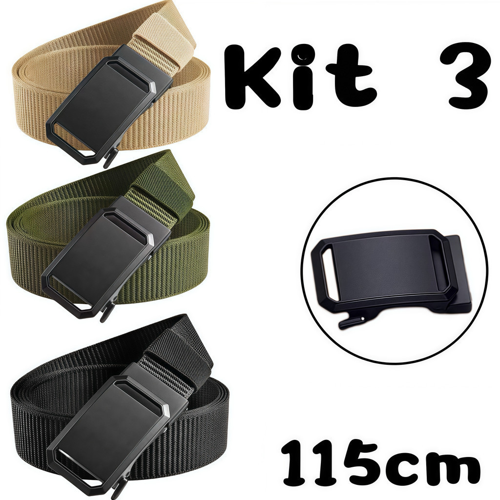 kit 3 Cinto Tático Com Fivela Automática Masculina – De Nylon De Lona Casual Funcional Para Estudantes E Uso Diário