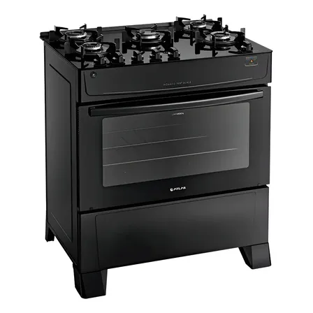 Fogão Atlas 5 Bocas Preto Mônaco Top Glass Com Acendimento Automático 127/220v