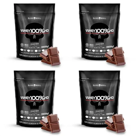 Whey Kit Black Skull 4x900g Treino Forte Alta Performance