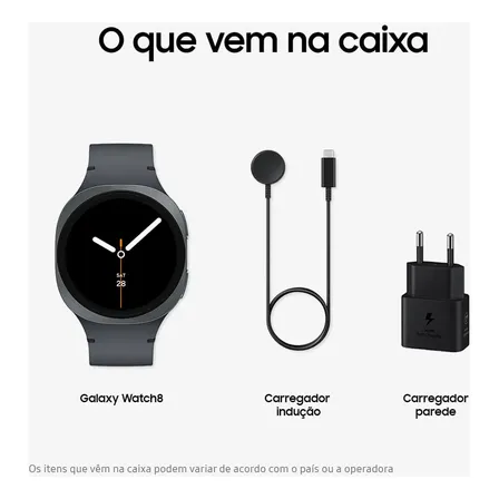 Samsung Galaxy Watch8 Smartwatch 44mm Lte, Galaxy Ai Caixa Grafite Pulseira Grafite Bisel Prata