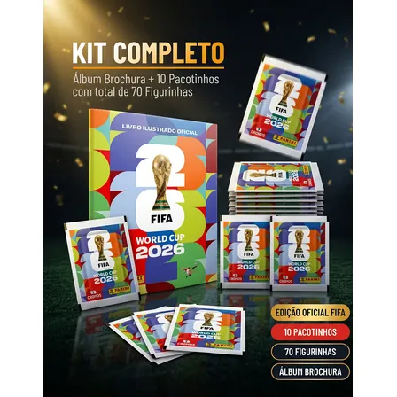 Kit 70 Figurinhas + Álbum Copa Do Mundo Fifa 2026 Panini Brochura C/ 70 Figurinhas