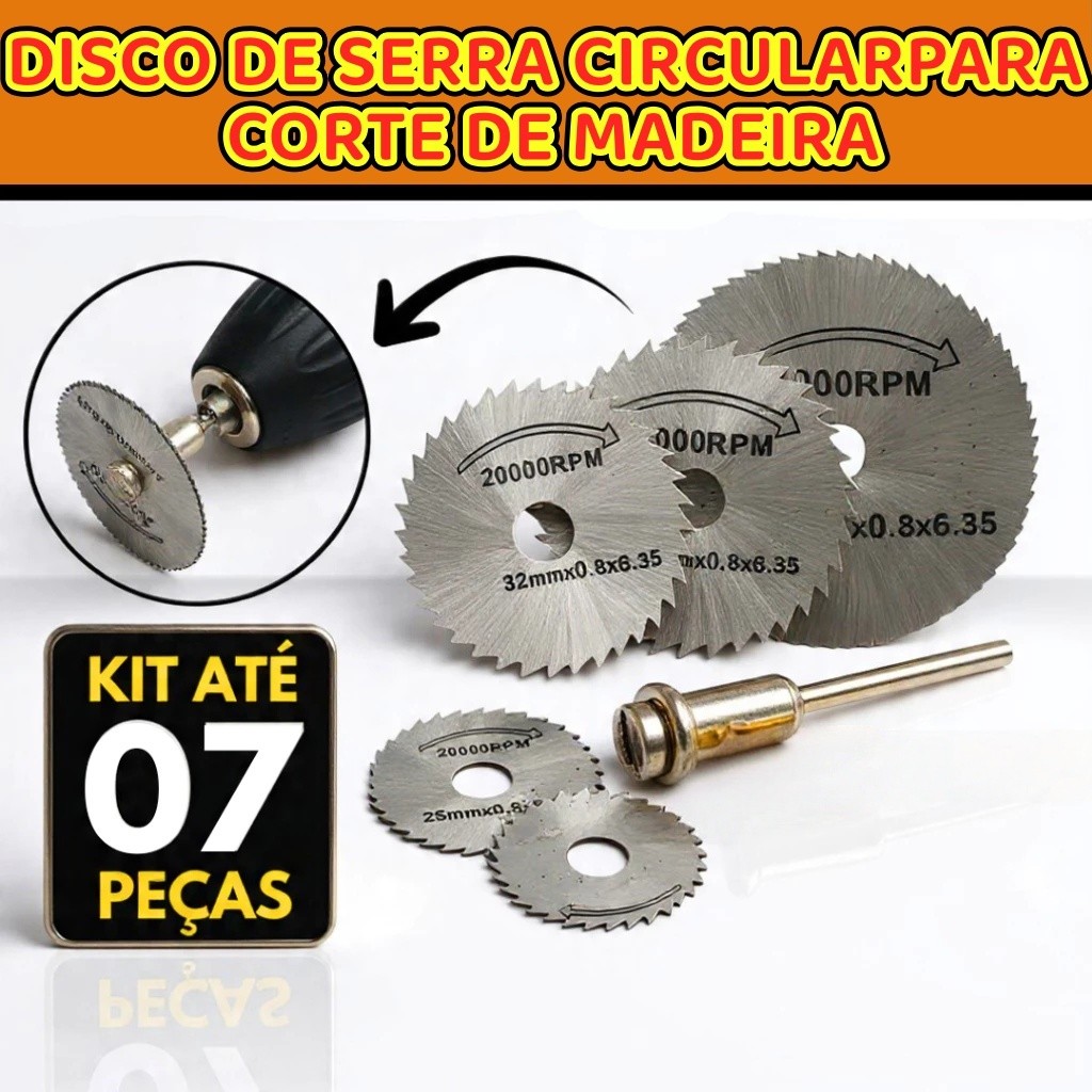 Jogo 7 Peças de aço Mini Disco Corte Serra Micro Retífica Furadeira Alta Resistência