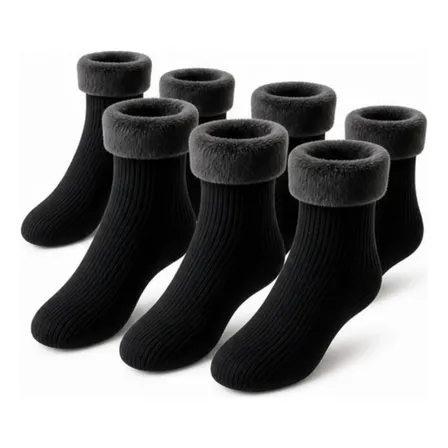 Kit 6 Meias Térmica Grossa Quente Inverno Frio Forrada Pelo Preto Kit 6 Meia 34-44