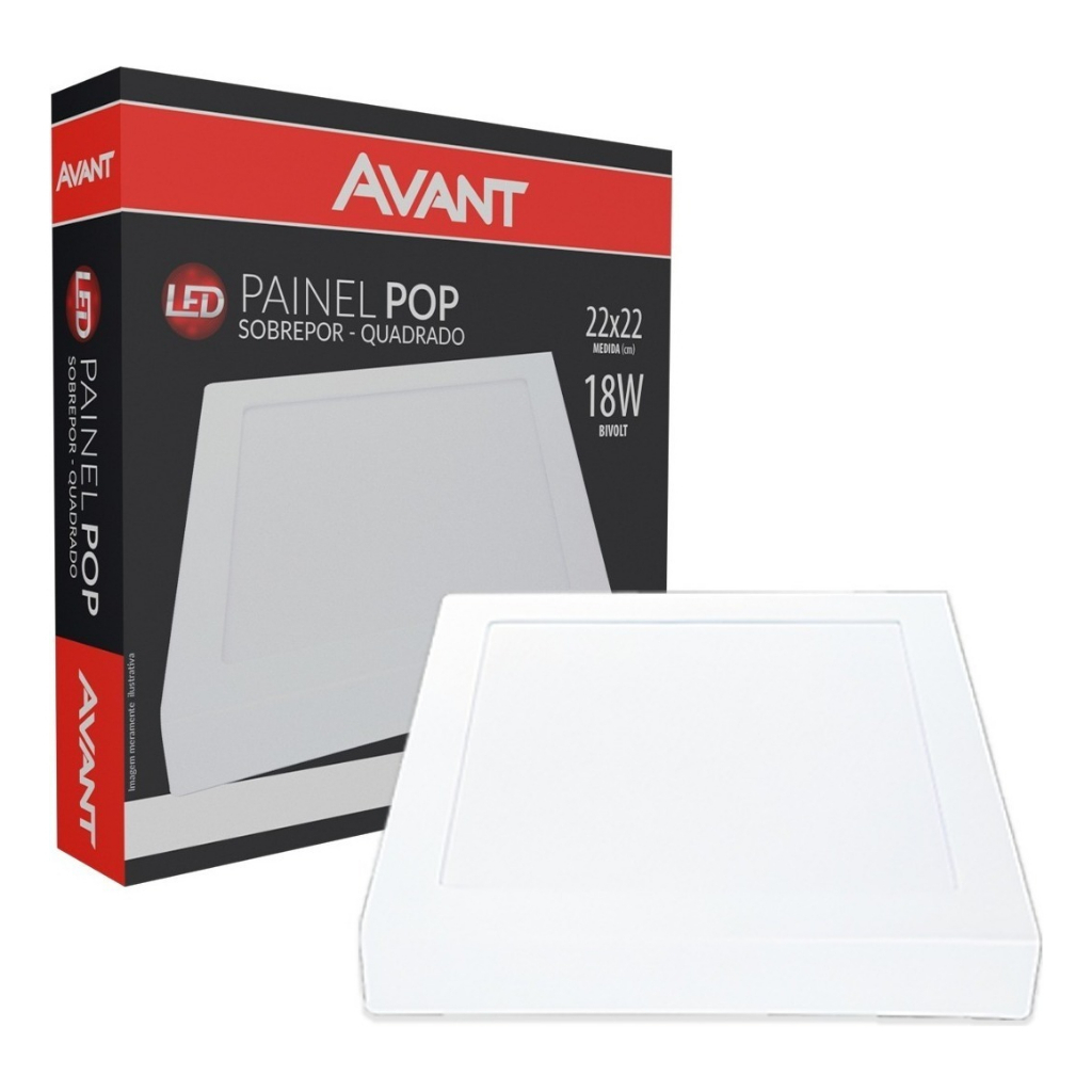 Painel Led Plafon Luminaria 18w Quadrado Sobrepor 6500k Avant