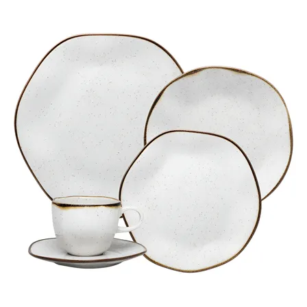 Aparelho De Jantar 30 Peças Ryo Maresia Oxford Porcelana Off White E Marrom Marrom E Branco Liso