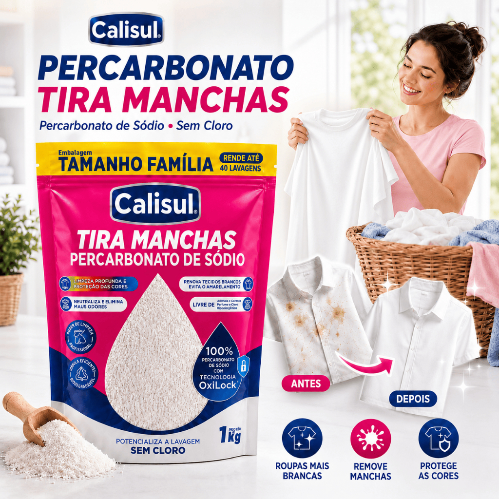 Tira Manchas Sem Cloro 1kg - Remove Manchas Difíceis Café Vinho Gordura - Pó Oxigênio Ativo Seguro
