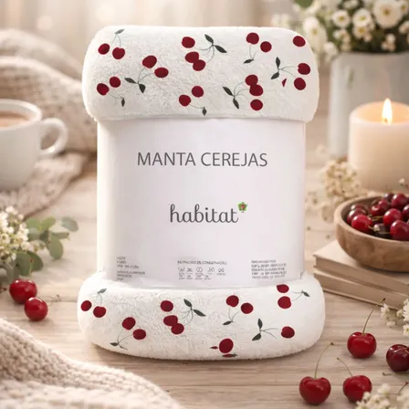 Manta Casal Macia Quentinha Microfibra Antialérgica Cereja Cereja 1.1 G Branca