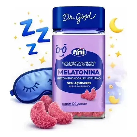 Melatonina Fini: Gomas Para Com Sabor Morango, Veganas E Sem Glúten - 120 Unidades