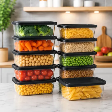 Kit 10 Potes 500ml Bpa Free Microondas Freezer Tampa Preta Preto