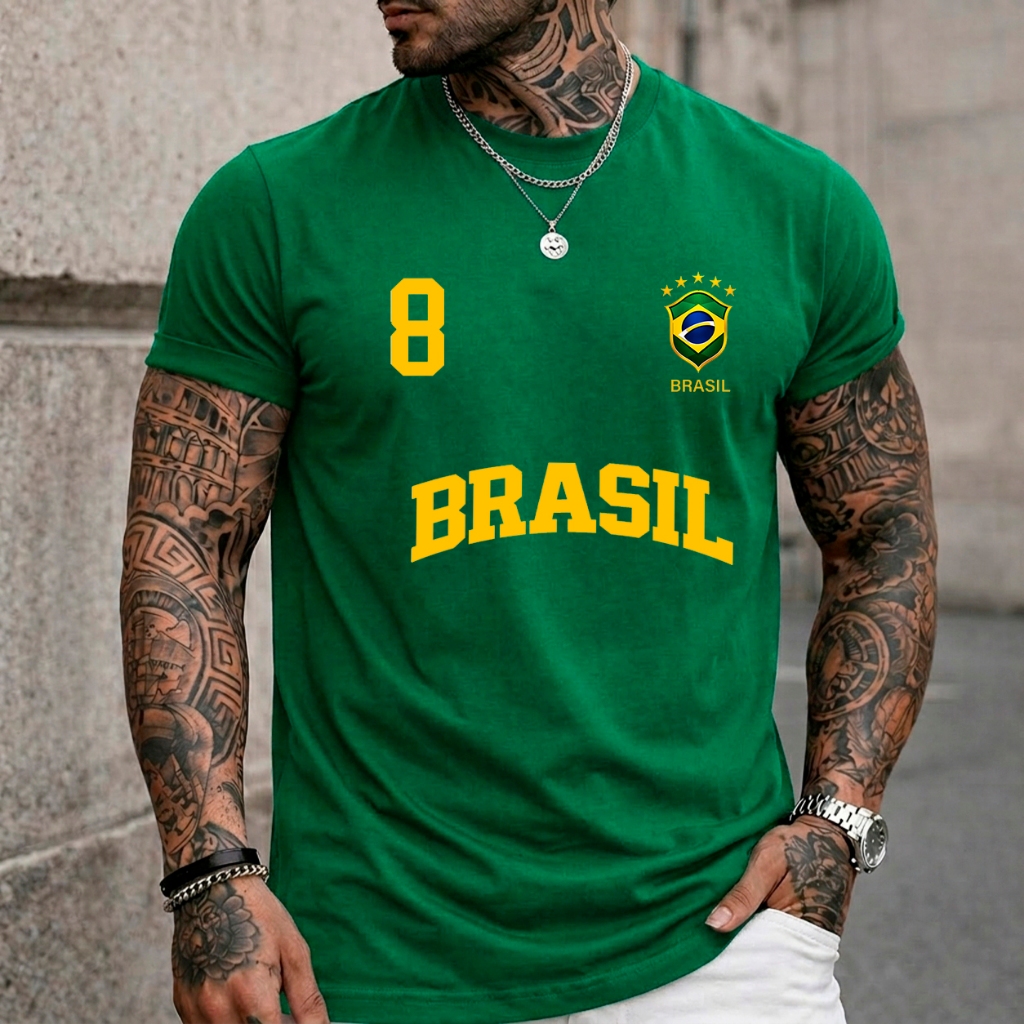 Camiseta Masculina Blusa Brasil 8 T-shirt Verão Manga Curta Camisa Algodão Premium