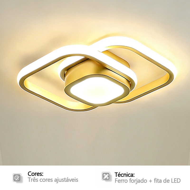 3 Cores(110-220V)Luminária de teto quadrada moderna dourada, com design geométrico e luz confortável sem cintilação
