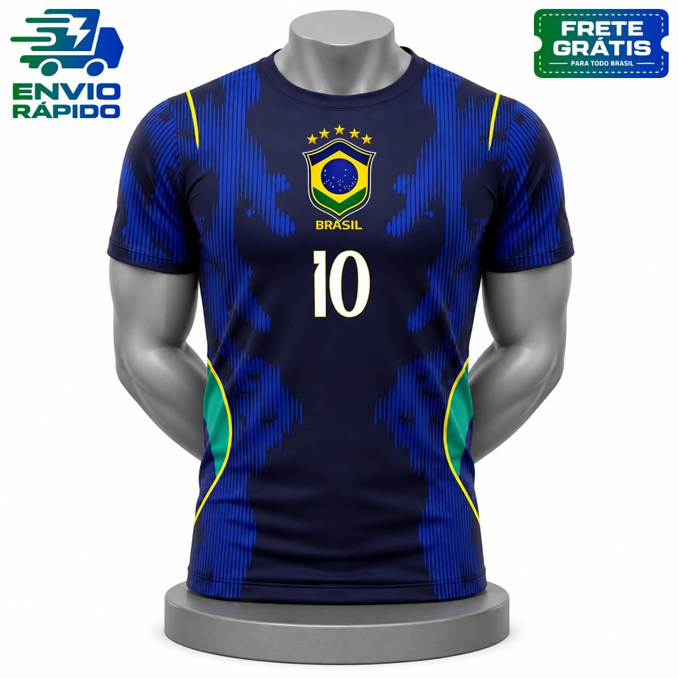 Camisa Camiseta MASCULINA Brasil AZUL Torcedor Patriota Copa do Mundo MODELO 2026 BORDADA