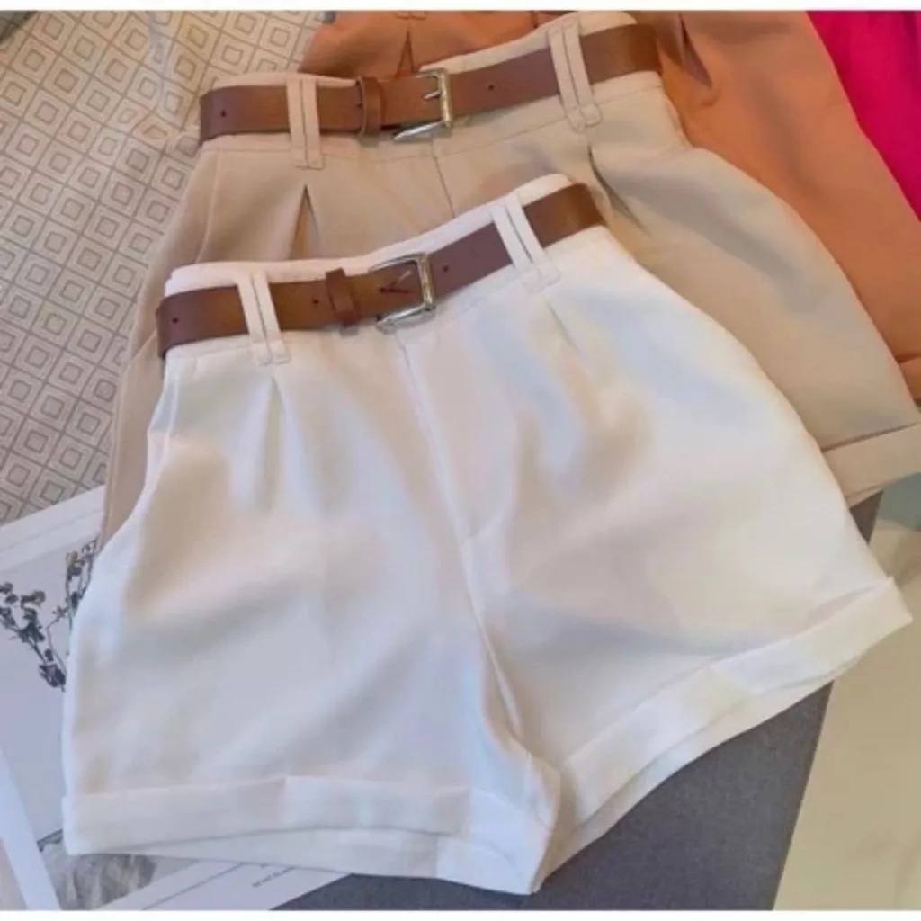 Short Feminino Alfaiataria Social Cinto e Bolsos PROMOÇÃO