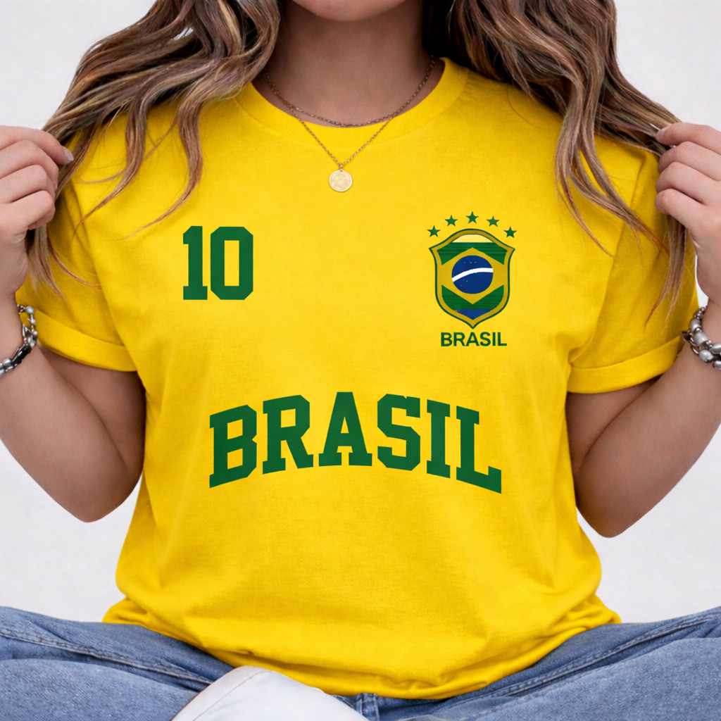 Camiseta Feminina 100% Algodão Blusa Estilosa Brasil Manga Curta