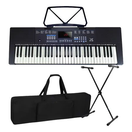 Kit Teclado Musical Estudante Iniciante 5/8 + Capa Suporte 127/220v Preto