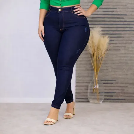 Calça Jeans Plus Size Cintura Alta Elastano Lycra Modeladora