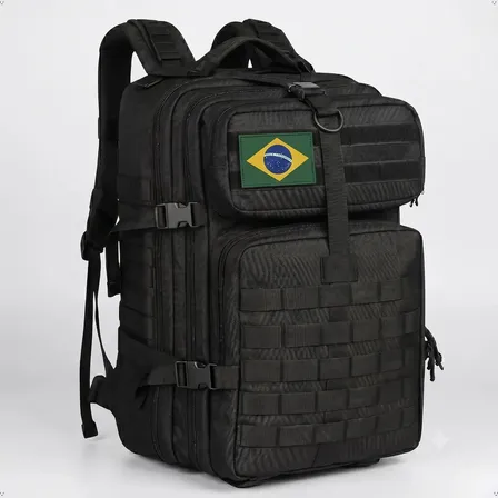 Mochila Tática Militar 50l Masculina Reforçada Impermeável Viagem Camping Pesca Com Patch Bandeira Brasil Bagear