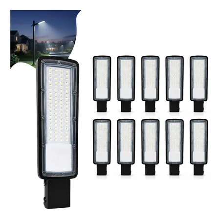 Kit 10 Luminária Led P/ Poste 200w Iluminação Publica Bivolt 110v/220v (bivolt) Preto Branco-frio