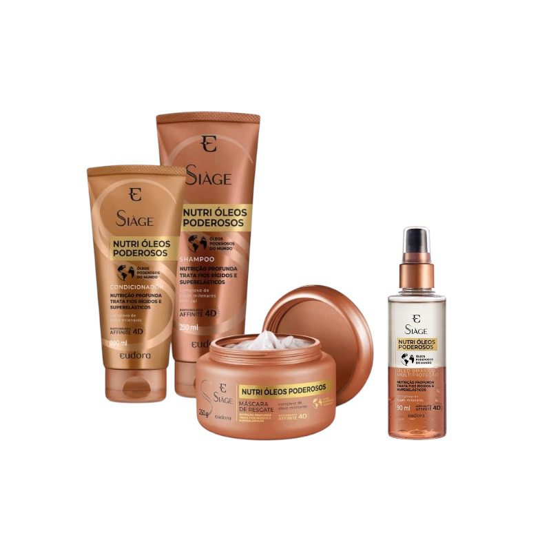 Kit Siàge Nutri Óleos Poderosos Shampoo + Condicionador + Máscara Capilar + Óleo Bifásico Capilar.