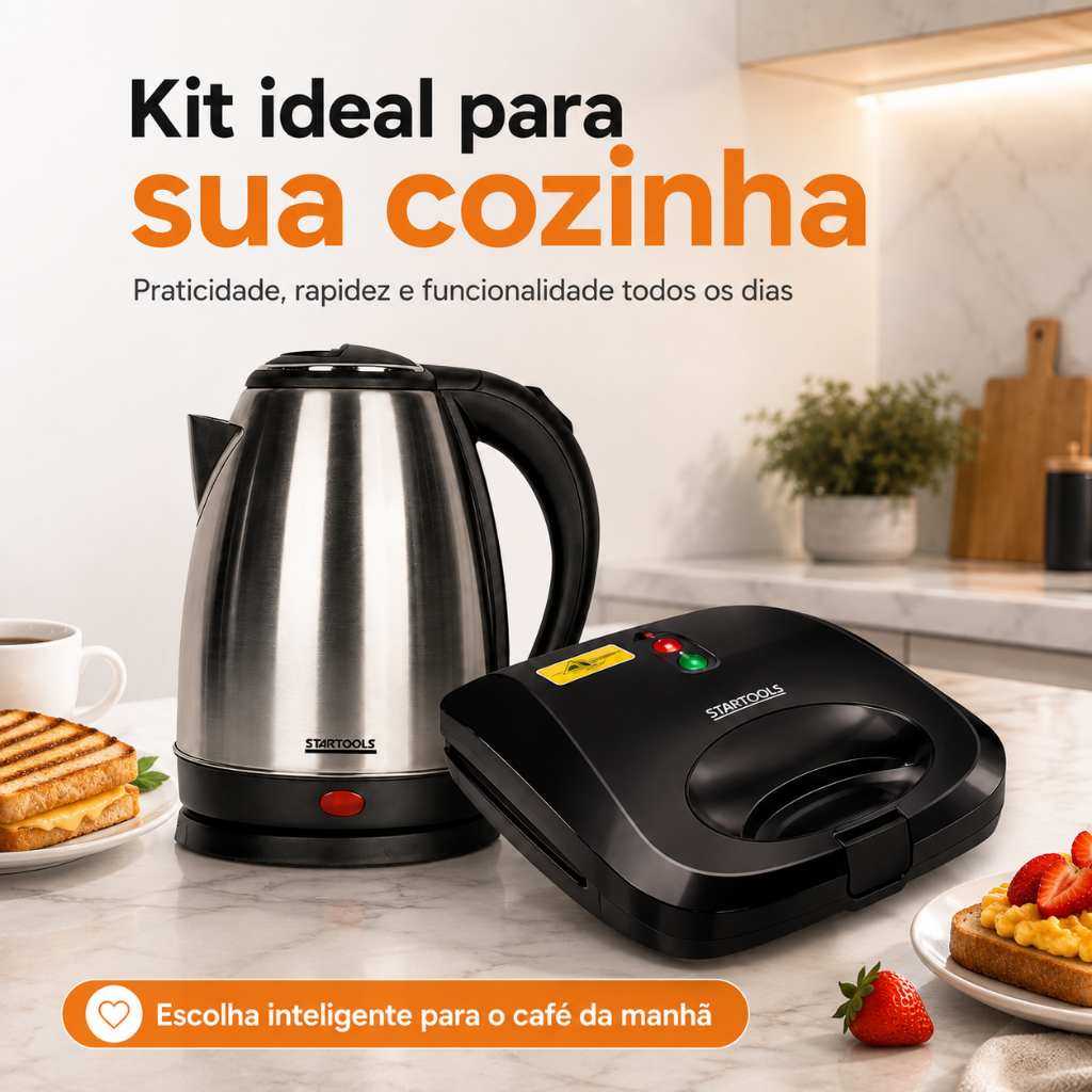 Startools Chaleira Eletrica em Aço Inox, Sanduicheira Grill 2 em 1 - Seu dia a dia mais completo.