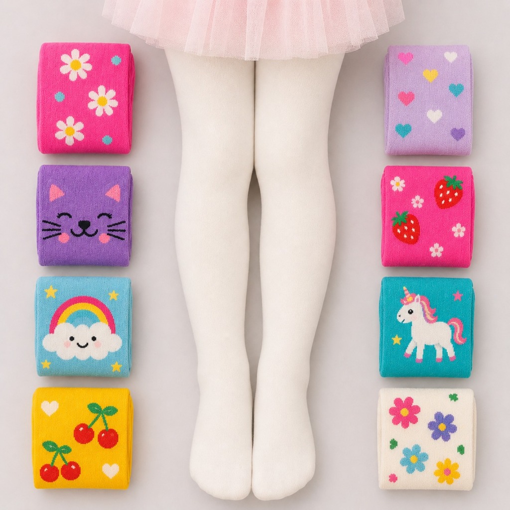 Kit 3 Pares de Meia Infantil Para Meninas Fio 40 Grossa Estampas Sortidas Ideal Para o Inverno