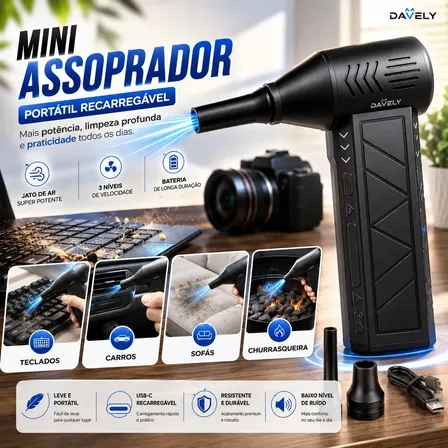 Mini Ventilador Soprador Ar Turbo 130000rpm Assoprador Sem Fio Recarregável Usb 3 Níveis Jato Forte Portátil Multiuso Limpeza Teclado Carro Acende Churrasqueira Marca Davely