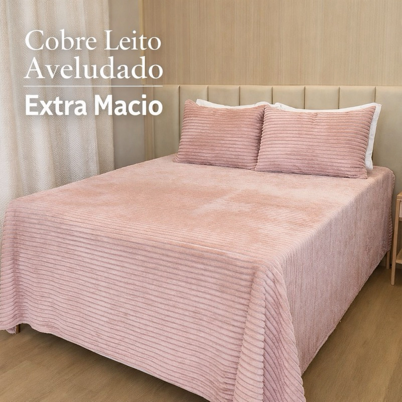 kit Manta Cobre Leito Canelado Aveludado Extra Macio Tipo Cobertor 2,50 x 2,20 M