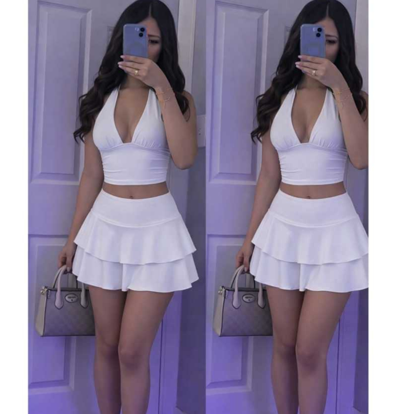 Conjunto Feminino Suplex Short Saia Curta Cintura Alta + Cropped - Modela o Corpo e Versátil ✨