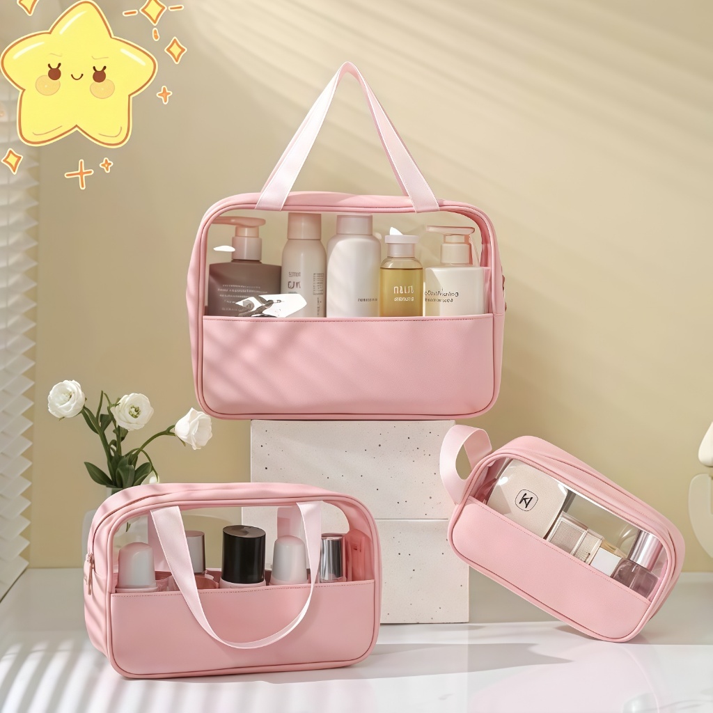 KIT 3 Necessaire Bolsa Portátil Transparente Para Viagem Cosméticos Produtos De Higiene Pessoal-Q3
