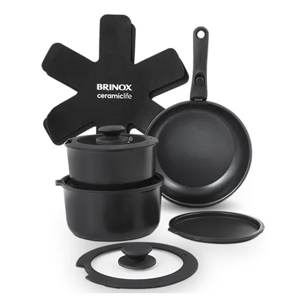 Jogo De Panelas Antiaderente Cerâmico 10 Peças Brinox Fit Cor Preto