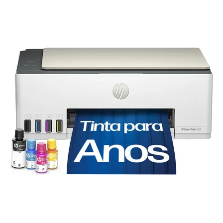 Impressora Multifuncional HP Smart Tank 583 Tanque de Tinta Colorida Wi-Fi com autorreparo, USB - Impressora, Copiadora e Scanner Cor: ‎Branco (4A8D8A)
